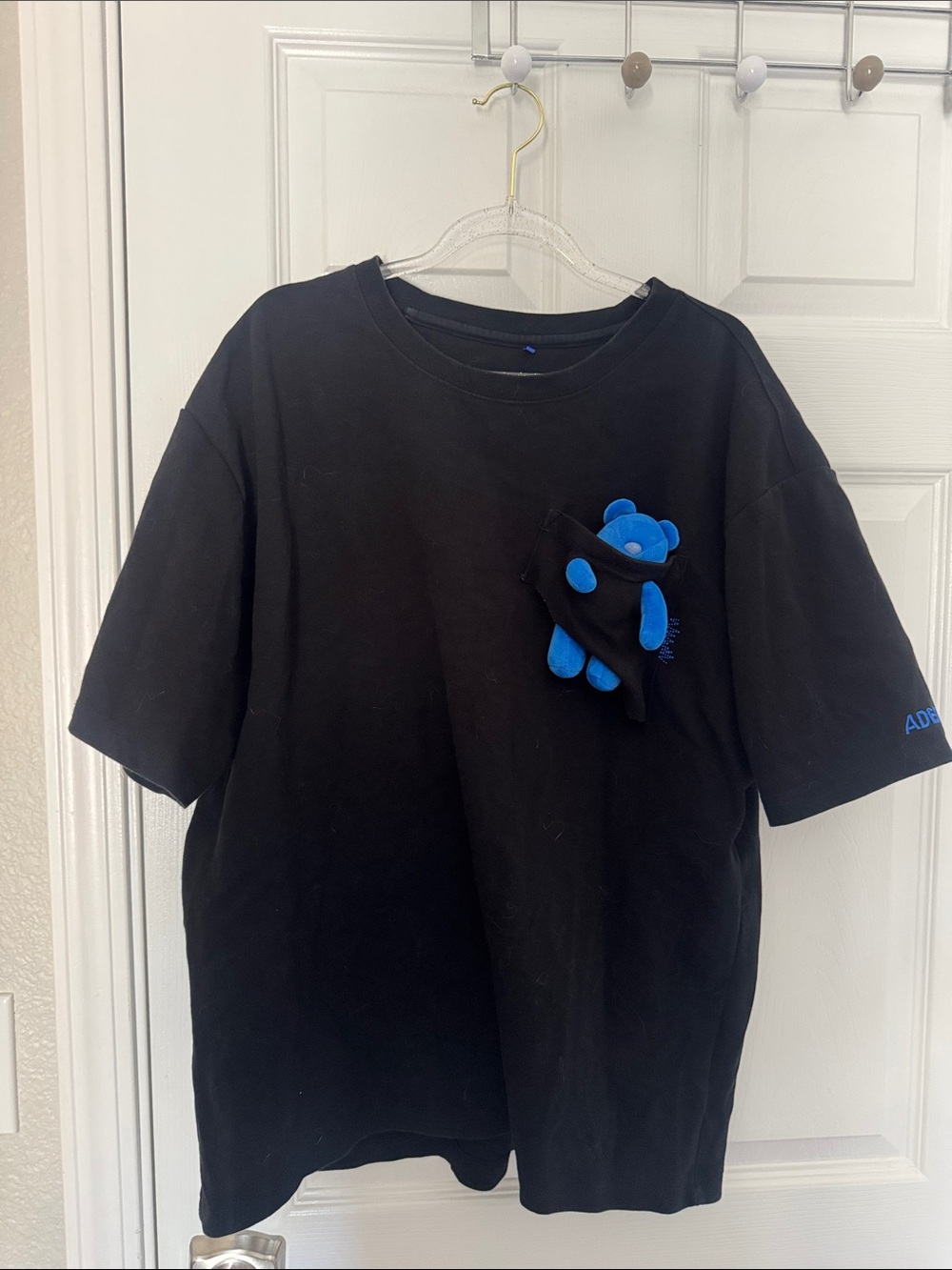 Ader error Black Tee with Blue Pocket Bear Accent
